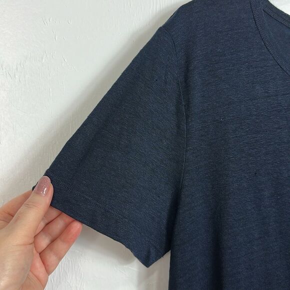 Vince Navy Blue Linen Short Sleeve Crew Neck T-Shirt Size L - Picture 2 of 8